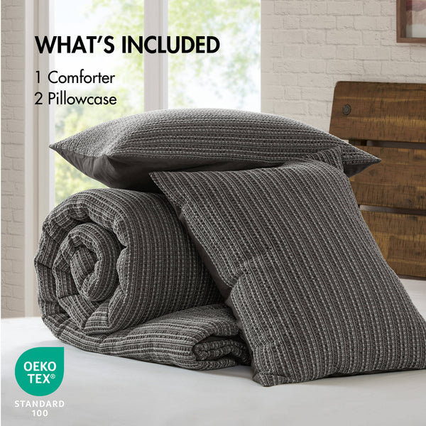 English Elm 3PCS Waffle Washed Comforter Set Full/Queen with Breathable 100% Cotton Face and Plush 270G Fill Charcoal 23 L x 21 W x 12 H B035P341106