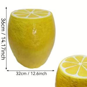English Elm Yellow Lemon Shaped Resin Stool Playful Citrus Accent for Patio Sunroom or Kitchen W5709P493646