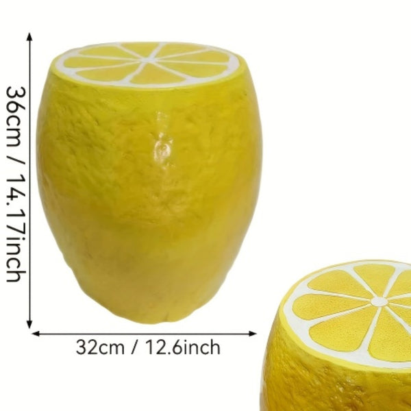 English Elm Yellow Lemon Shaped Resin Stool Playful Citrus Accent for Patio Sunroom or Kitchen W5709P493646