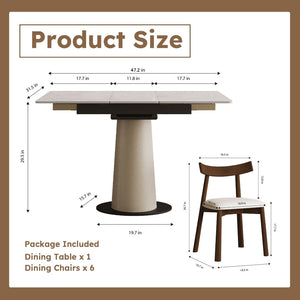 English Elm Retractable Rock Slab Dining Set with Leather Wrapped Base for Compact Apartments W2700S00104
