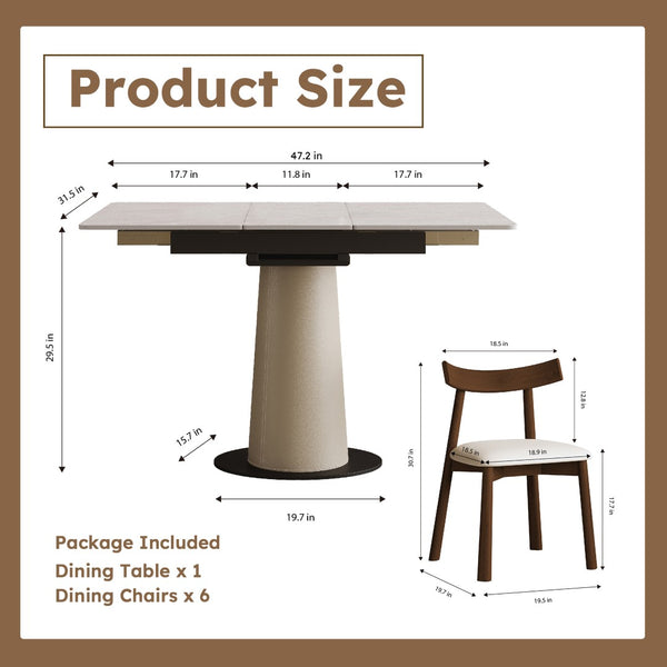 English Elm Retractable Rock Slab Dining Set with Leather Wrapped Base for Compact Apartments W2700S00104