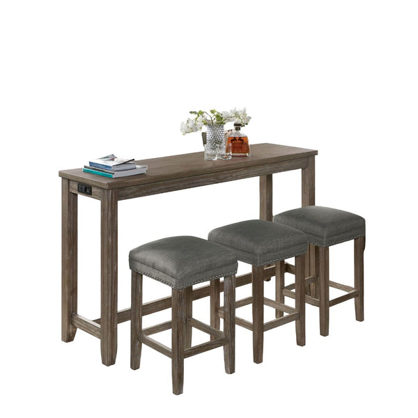 English Elm Transitional Counter Height 3pc Dining Set with USB Charging, Storage Shelves & Padded Seats Gray 69 L x 22 W x 12 H B2741P384393