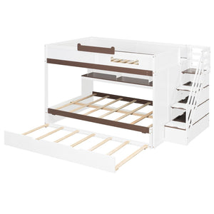 English Elm House-shaped Pine Bunk Bed with Built-in Slide Storage Staircase Twin Over Full Kids Frame White N820S00067K