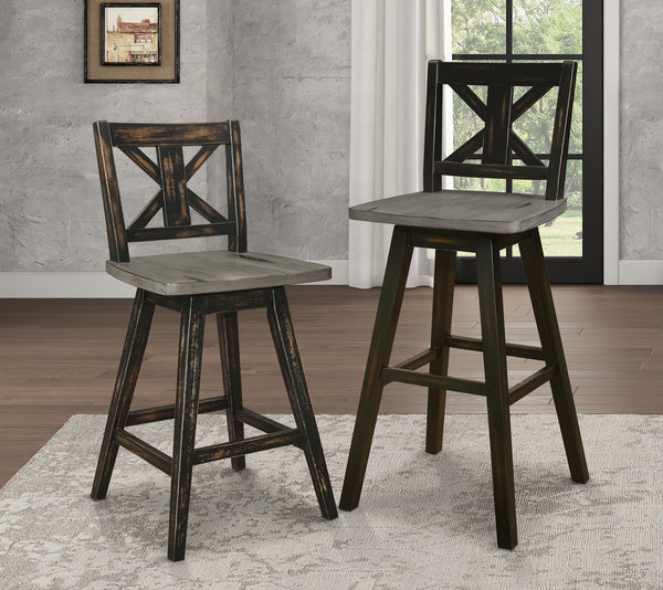 English Elm Counter Height Chairs Set Of 2 - Black X-Back Swivel Dining Chairs For Rustic Kitchen Comfort B011P194598