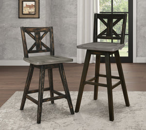English Elm Pub Height Swivel Chairs Set Of 2 - Distressed Gray & Black X-Back Design For Rustic Charm & Comfort B011P194913-GIGA