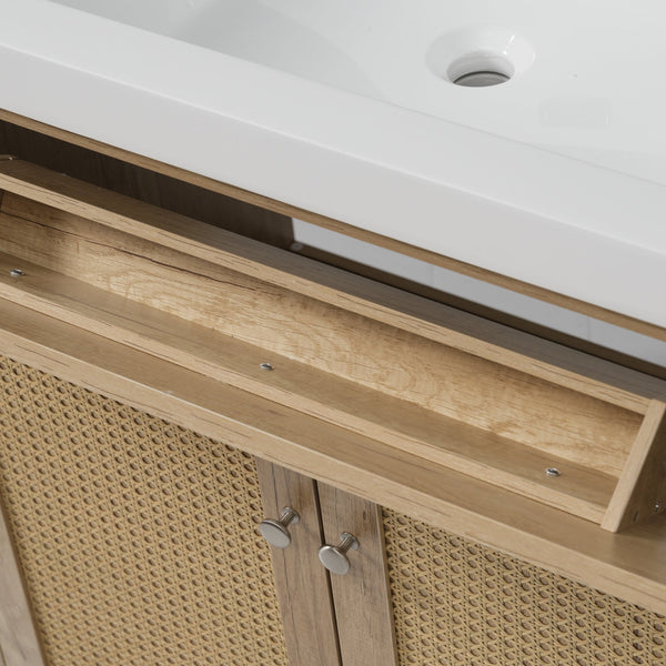 English Elm Christopher Knight Home® - 60 Inch Bathroom Vanity with Double Sinks SMC, Rattan Doors, Soft-Close Drawers, Stable Pine Legs Wood N817P296140N