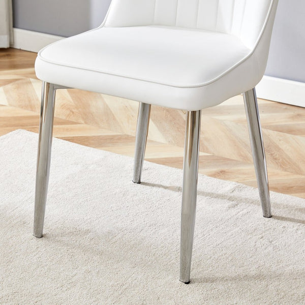 English Elm Table Set With 8 Modern White Pu Chairs - Sleek Imitation Marble Top & Durable Stainless Steel Legs W1151S04189-GIGA