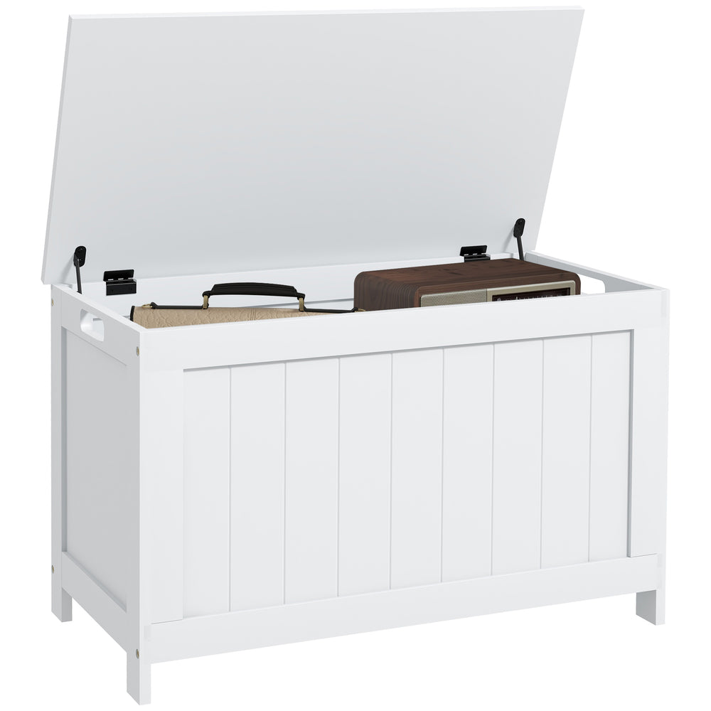 English Elm HOMCOM 29.9" Storage Chest Bench with Safety Hinges, 264lb Seat Capacity, White MDF Organizer W2225P173959