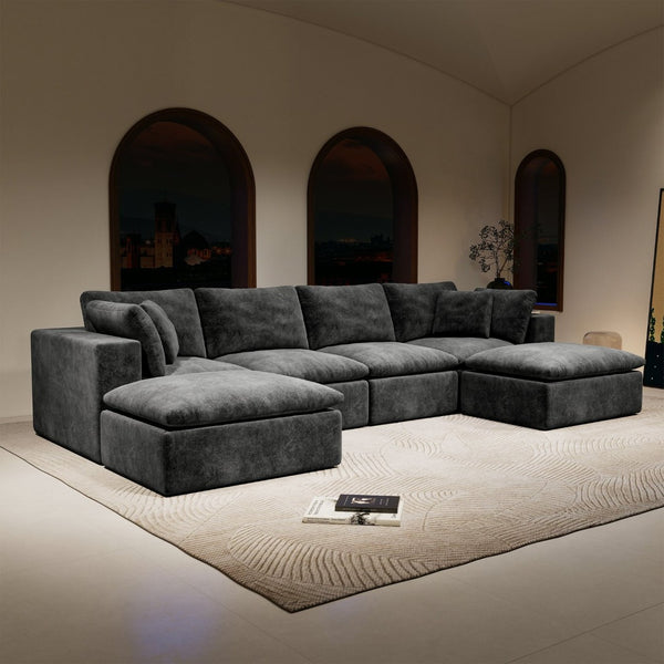 English Elm 137.8*68.9"modular Sectional Sofa Five Piece Corduroy Upholstered Set for Living Rooms Grey W3819S00131