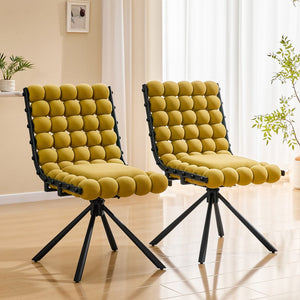 English Elm Cream Dutch Velvet Swivel Chair Tufted Bubble Backrest Glam Armless Accent Seat Black,Yellow W3875P448022
