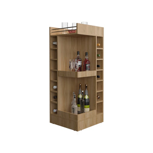 English Elm Lyman Corner Bar Cabinet 46" Tall with 14 Bottle Cubbies, 3-Tier Storage, Open Shelves, Modern Finish Oak 32.2 L x 59 W x 12 H B070P254768