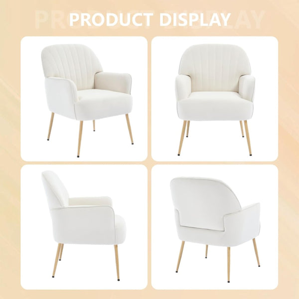 English Elm Velvet Barrel Accent Chair Tufted Shell Back with Metal Legs for Living Room Beige W5722P462508