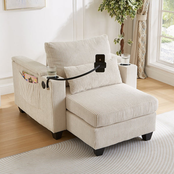 English Elm Convertible Chaise Lounge Sofa Bed With Usb Ports, Cup Holders & Storage For Stylish Comfort N719S002021A