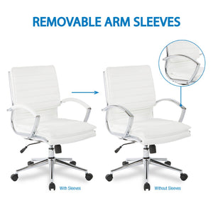 OSP Home Furnishings Mid Back Faux Leather Manager Chair with Lumbar Support and Chrome Loop Arms White SPX23591C-U11