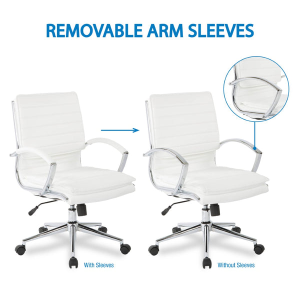 OSP Home Furnishings Mid Back Faux Leather Manager Chair with Lumbar Support and Chrome Loop Arms White SPX23591C-U11