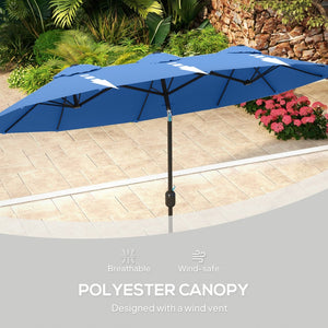 English Elm Outsunny 9.5 Ft Double Sided Patio Umbrella with Vented Steel Frame Crank Tilt W2225P485595