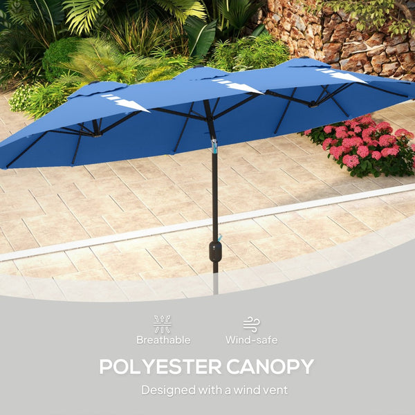 English Elm Outsunny 9.5 Ft Double Sided Patio Umbrella with Vented Steel Frame Crank Tilt W2225P485595