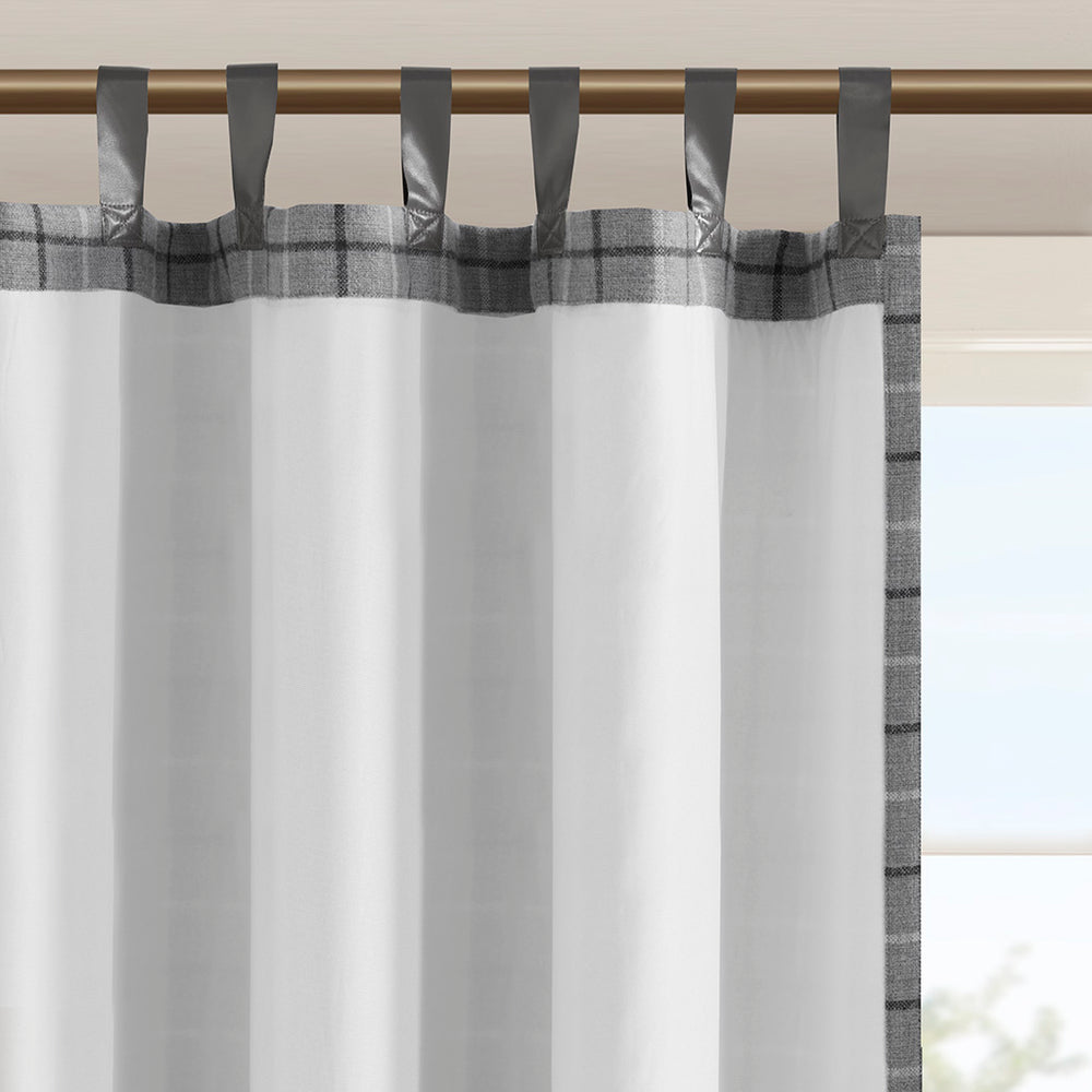 JLA Home Madison Park - Plaid Faux Leather Tab Top Curtain Panel with Fleece Lining for Insulation, Privacy & Machine Washable Grey MP40-8276