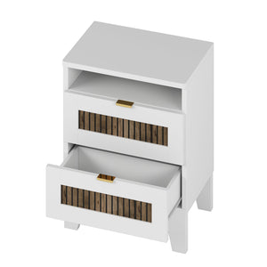 English Elm 4-Pieces Queen Platform Bed Set with Storage Nightstands & Dresser, Wooden Strip Accent, Modern Farmhouse Elegance White 52.17 L x 18.5 W x 11.81 H HL000191AAK
