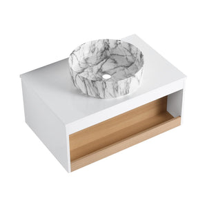 English Elm 30" Floating Wall Mount Bathroom Vanity Open Shelf Ceramic Vessel Sink Modern White Grey+White,White + Light Oak W3450S00059
