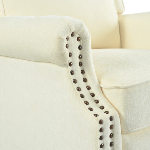 English Elm Christopher Knight Home® - 29.75" Push Back Recliner Chair with Wingback Design, Gourd Wooden Legs, Polyester Upholstery, Cozy Comfort Beige N763P201072A