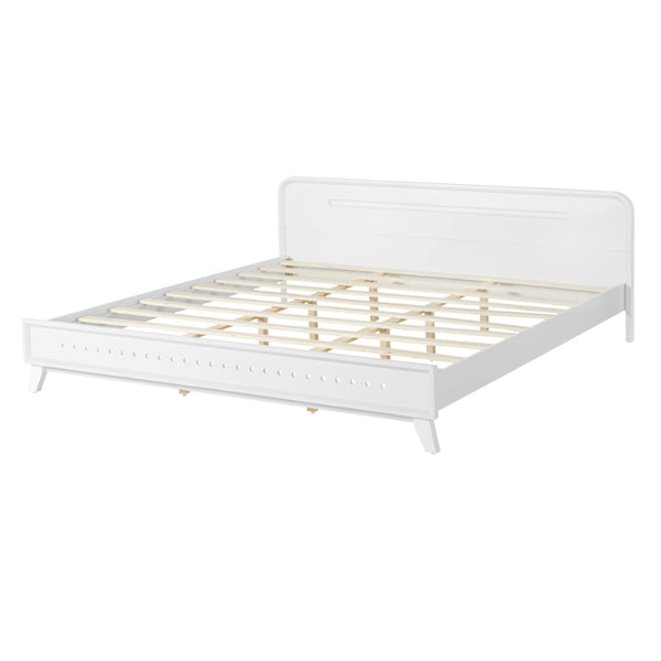 English Elm Pine Solid Wood King Bed Matte Finish Platform Frame Tall Headboard No Box Spring White N770PK291028K