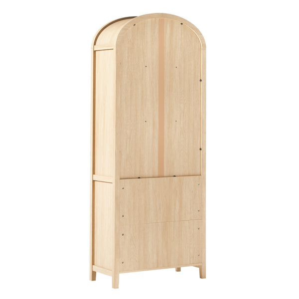 English Elm Walker Edison - Modern 5 Shelf Arched Tall Bookcase with Tempered Glass Doors, MDF Durability, Sleek Metal Handles, Showcase Pieces in Living and Office Spaces Oak 72.31 L x 19.01 W x 15 H B185S00025