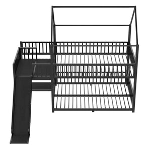 English Elm Full Metal House Bunk Bed with Slide Storage Stairs and Safety Rails for Kids W1580S00345