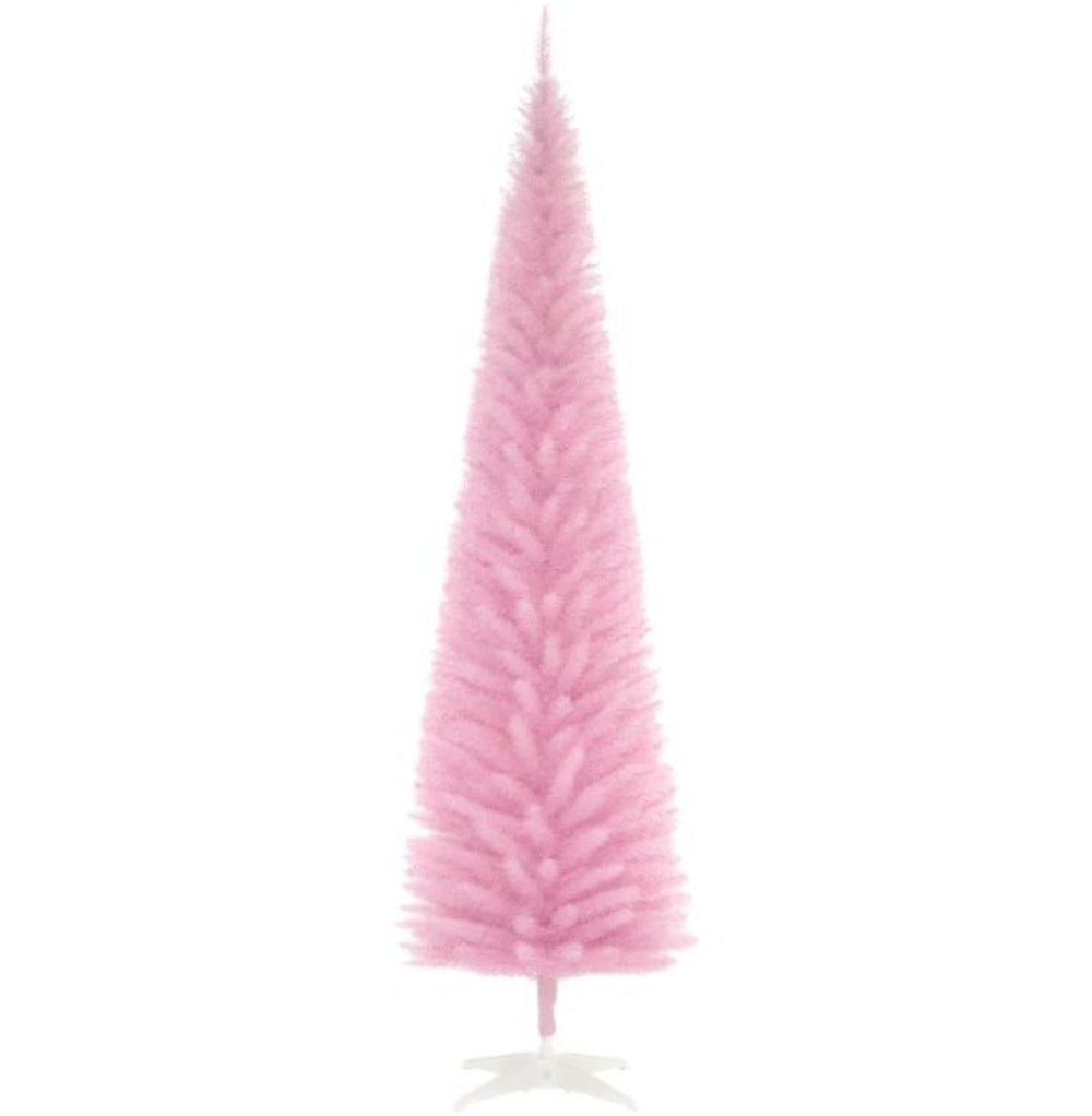 English Elm Snow Flocked Pink Pencil Artificial Christmas Tree for Entryway or Bedroom Corner T3971P419320