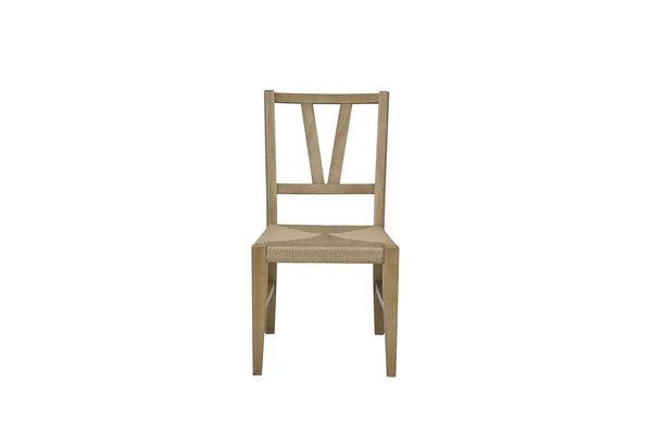 English Elm Slat Slat Back Chair with Cashew Hickory Veneer, Rattan Seat and Removable Tie-On Cushion Set of 2 Light Tan 39.75 L x 26.5 W x 14.75 H B2699P383811