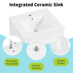 English Elm 20" Modern Bathroom Vanity With Soft-Close Door, Ceramic Sink & Storage Drawer For Small Spaces N725P185452K