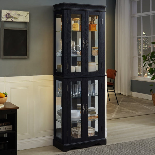 English Elm Lighted Curio Display Cabinet - Elegant Glass Storage With Ambient Lighting For Wine, Toys & More W2275P292640