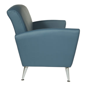 OSP Home Furnishings Loveseat with Antimicrobial Faux Leather Upholstery and Chrome Legs for Office or Home Blue SL50552-R105