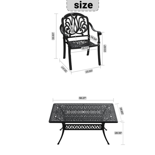English Elm 5-piece Cast Aluminum Outdoor Dining Set Old World Ornate Patio Furniture Brown Cushions W1710S00567