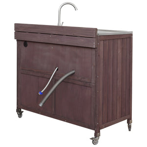 English Elm K&k Outdoor Modular Kitchen Island 2 Piece Fir Wood Stainless Steel Sink Station N707S000024Z