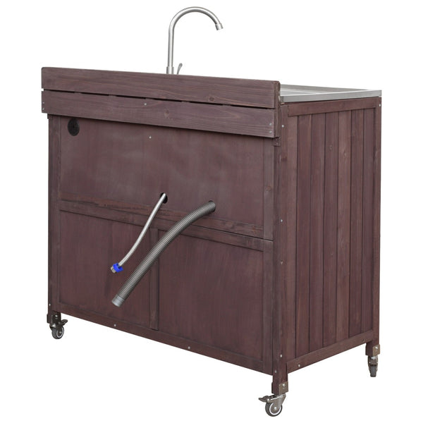 English Elm K&k Outdoor Modular Kitchen Island 2 Piece Fir Wood Stainless Steel Sink Station N707S000024Z