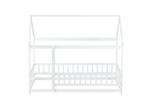 English Elm Twin House Bed Floor Frame Solid Rubberwood Guardrails Playhouse Nook for Kids W504P470124