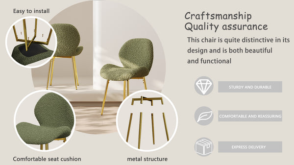 English Elm Modern Minimalist Green Teddy Velvet Dining Chairs Set Of 2 - Stylish Comfort For Any Space! W1727P251143