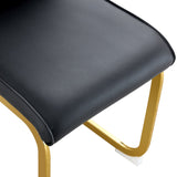 English Elm Luxury Simple Arch Chair - Set Of 2 Black Pu Material High Resilience Dining Chair With Arched Metal Gold Leg.