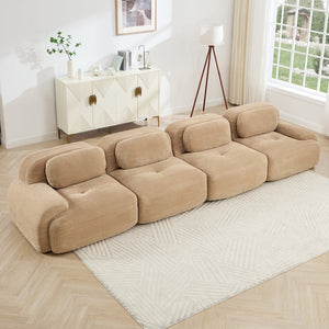 English Elm 4-seat Modular Corduroy Sectional Sofa Low Profile Ergonomic Living Room Seating Camel W714S01243