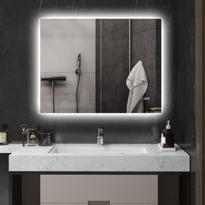 English Elm Homcom Led Backlit Bathroom Mirror, 35"X28" Anti-Fog Dimmable Vanity Mirror With Color Control & Memory W2225P229671