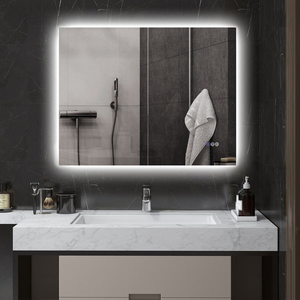 English Elm Homcom Led Backlit Bathroom Mirror, 35"X28" Anti-Fog Dimmable Vanity Mirror With Color Control & Memory W2225P229671