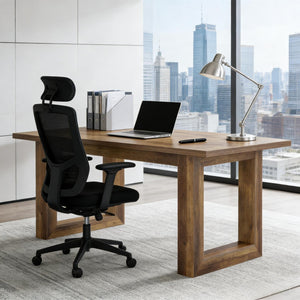 English Elm Sturdy Two-tier Computer Desk with File Cabinet and Monitor Riser for Home Office Brown T3971P453720