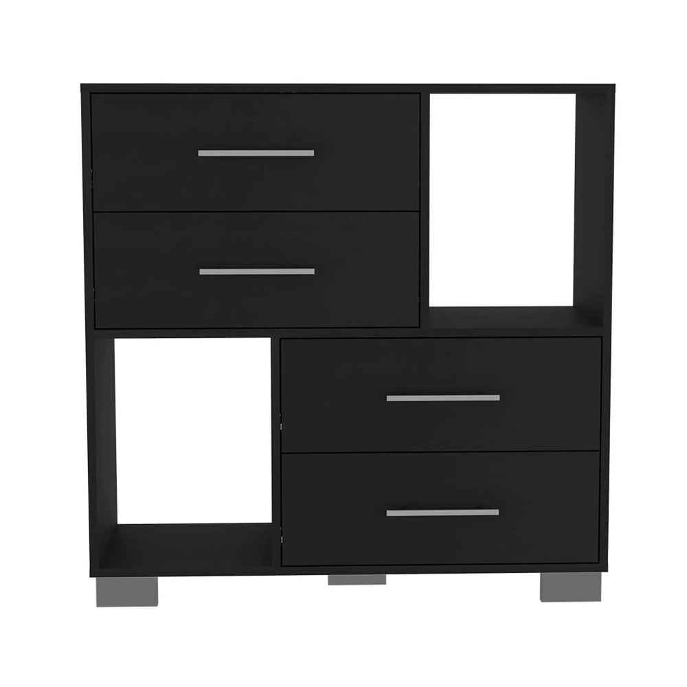 English Elm Krista Black Dresser with Two Open Shelves & Four Soft-Close Drawers, Metal Handles, 35.4"W Durable Design B07091880