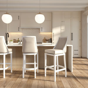 English Elm Swivel Bar Stool Tall Back Gray Faux Leather Seat Modern Kitchen Counter Height B2751P436457