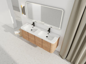 English Elm 60" Freestanding Double Sink Bathroom Vanity with Soft-close Doors and Three Drawers W999S00508