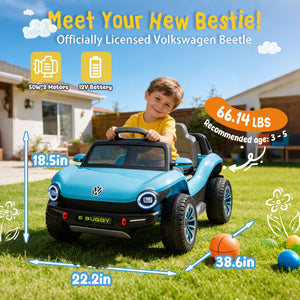 English Elm 12v Licensed Volkswagen Beetle Ride on Car with Remote Control and Suspension for Kids Blue W1578P418192