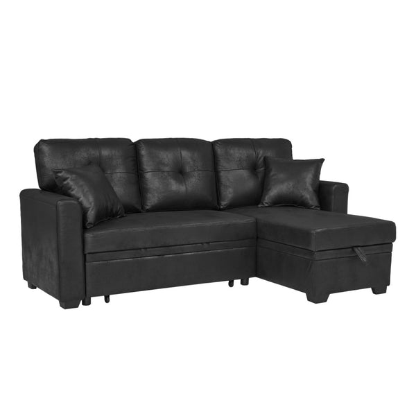 English Elm Sleeper Sectional Sofa with Storage Chaise Tufted Black Fabric L-shaped Living Room W5568S00037