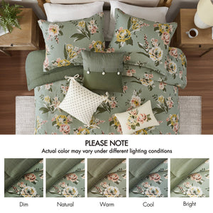 English Elm 7-piece King Reversible Floral Comforter Set Cotton Blend Slub Fabric Vintage Style B035P440213