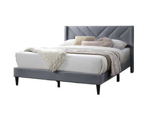 English Elm Elegant Velvet Upholstered Queen Bed with Geometric Stitched Headboard, Platform Design, 12" Height Grey 65 L x 23 W x 9 H B011P238925
